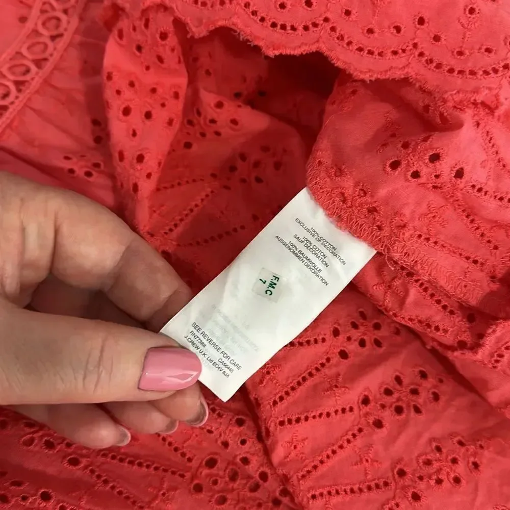 J. Crew Eyelet Embroidery Flutter-Hem Dress In Coral Color Size 8
